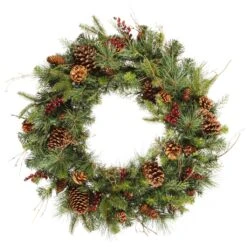 Vickerman Artificial Unlit Christmas Wreath With Berries And Pine Cones (23349)