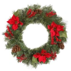Vickerman Pre-Lit Artificial Christmas Wreath With Red Berries & Natural Pine Cones (27936)