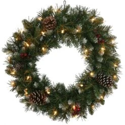 Vickerman Pre-Lit Artificial Christmas Wreath With Pine Cones And Berries (31219)