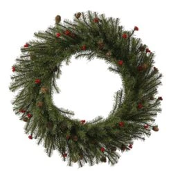 Vickerman Artificial Unlit Christmas Wreath With Berries And Pine Cones (335246)