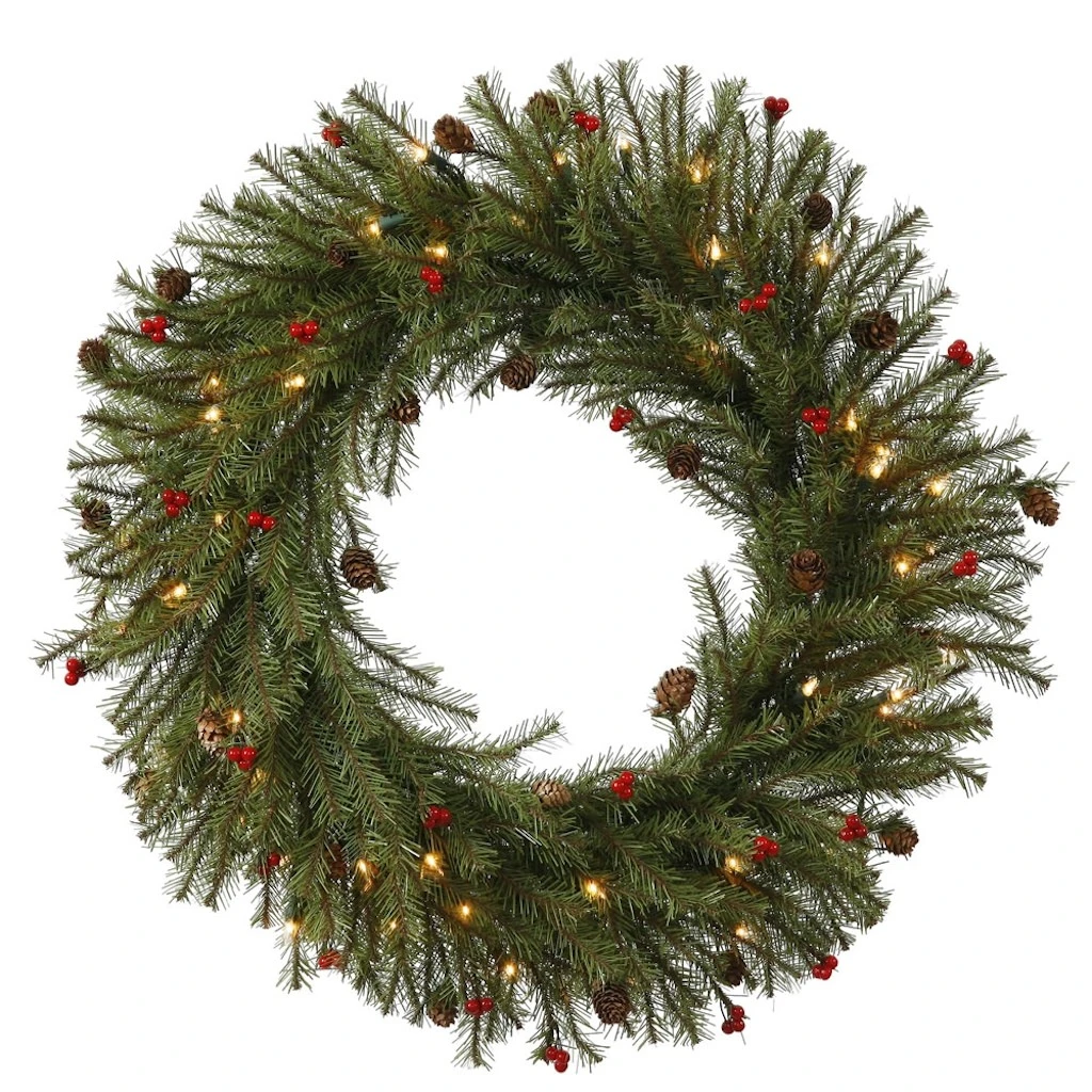 Vickerman Pre-Lit Artificial Christmas Wreath With Berries And Pine Cones (335277) 1 Vickerman Pre-Lit Artificial Christmas Wreath With Berries And Pine Cones (335277)