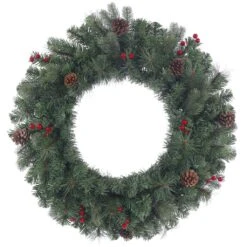 Vickerman Artificial Unlit Christmas Wreath With Pine Cones And Red Berries (370636)